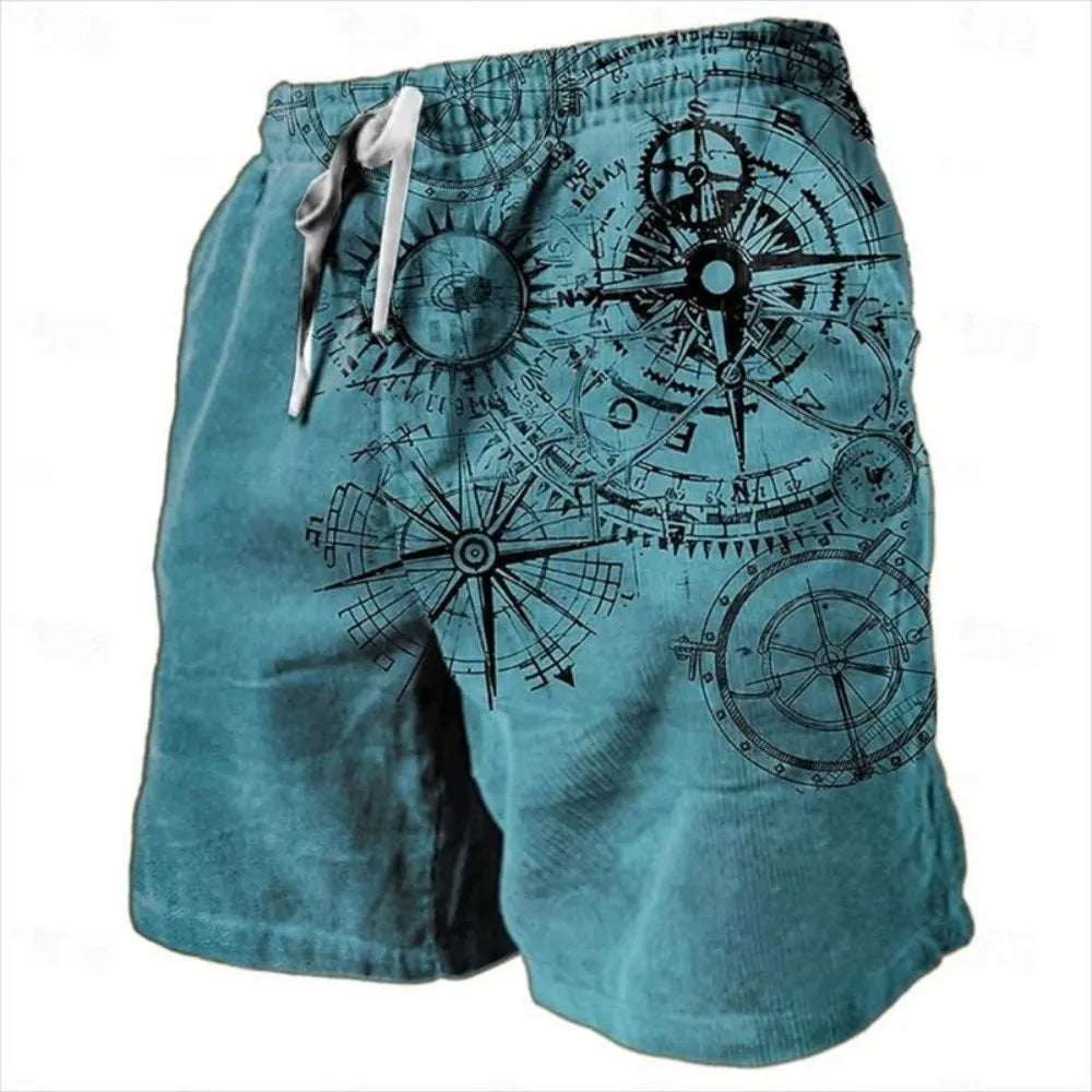 Men’s Compass Print Shorts – Trendy Outdoor Casual Shorts