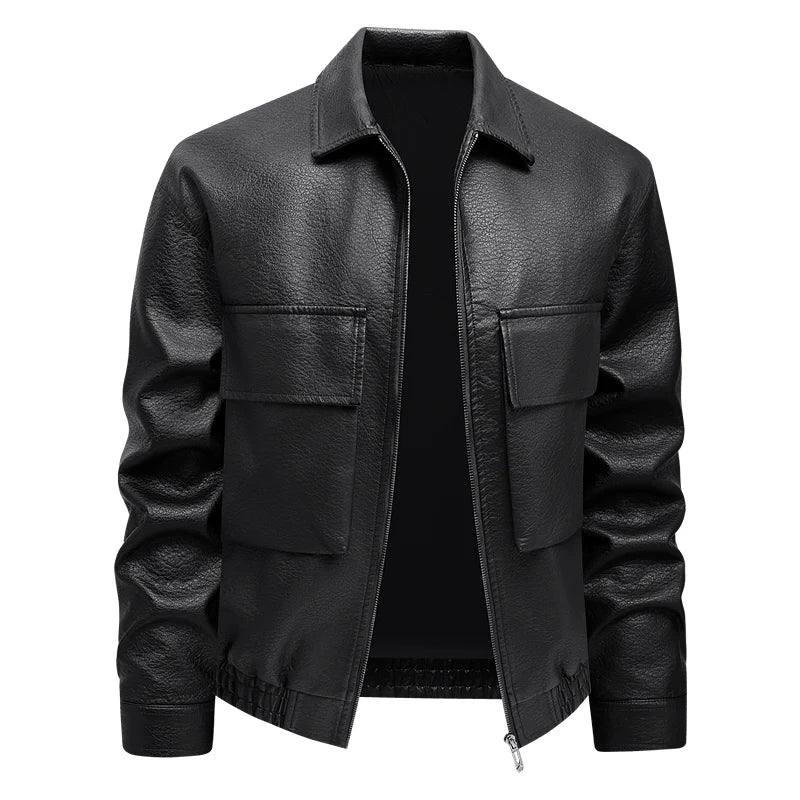 Men’s Slim-Fit Leather Jacket – Korean Lapel Windbreaker Coat | Stylish Spring & Autumn Casual Outerwear