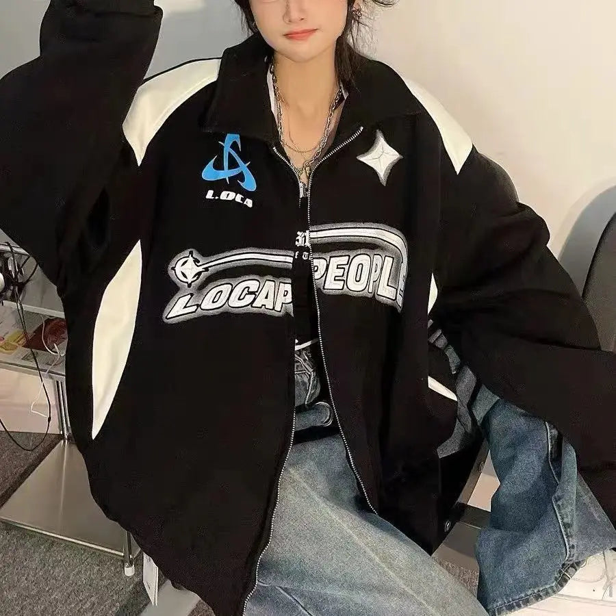 Women Y2K Oversized Sweatshirts Retro Korean Letter Print
