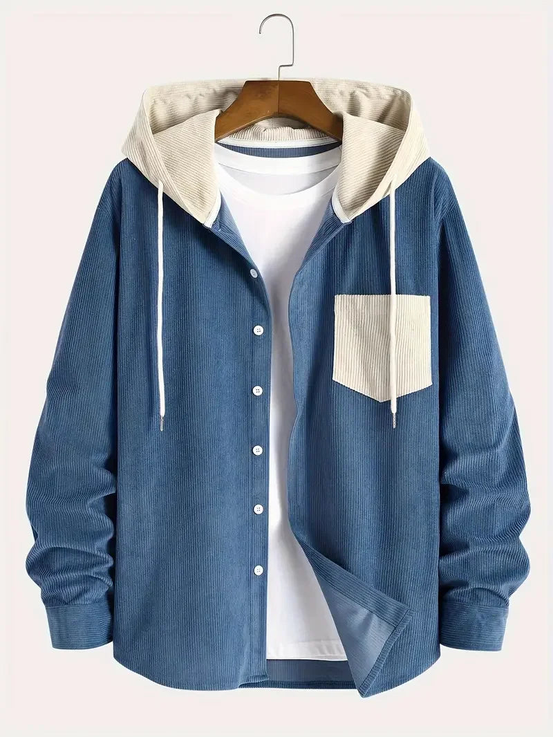 Men’s Corduroy Hooded Jacket – Casual Zip-Up Spring & Autumn Outerwear, Comfortable Everyday Commuting Coat