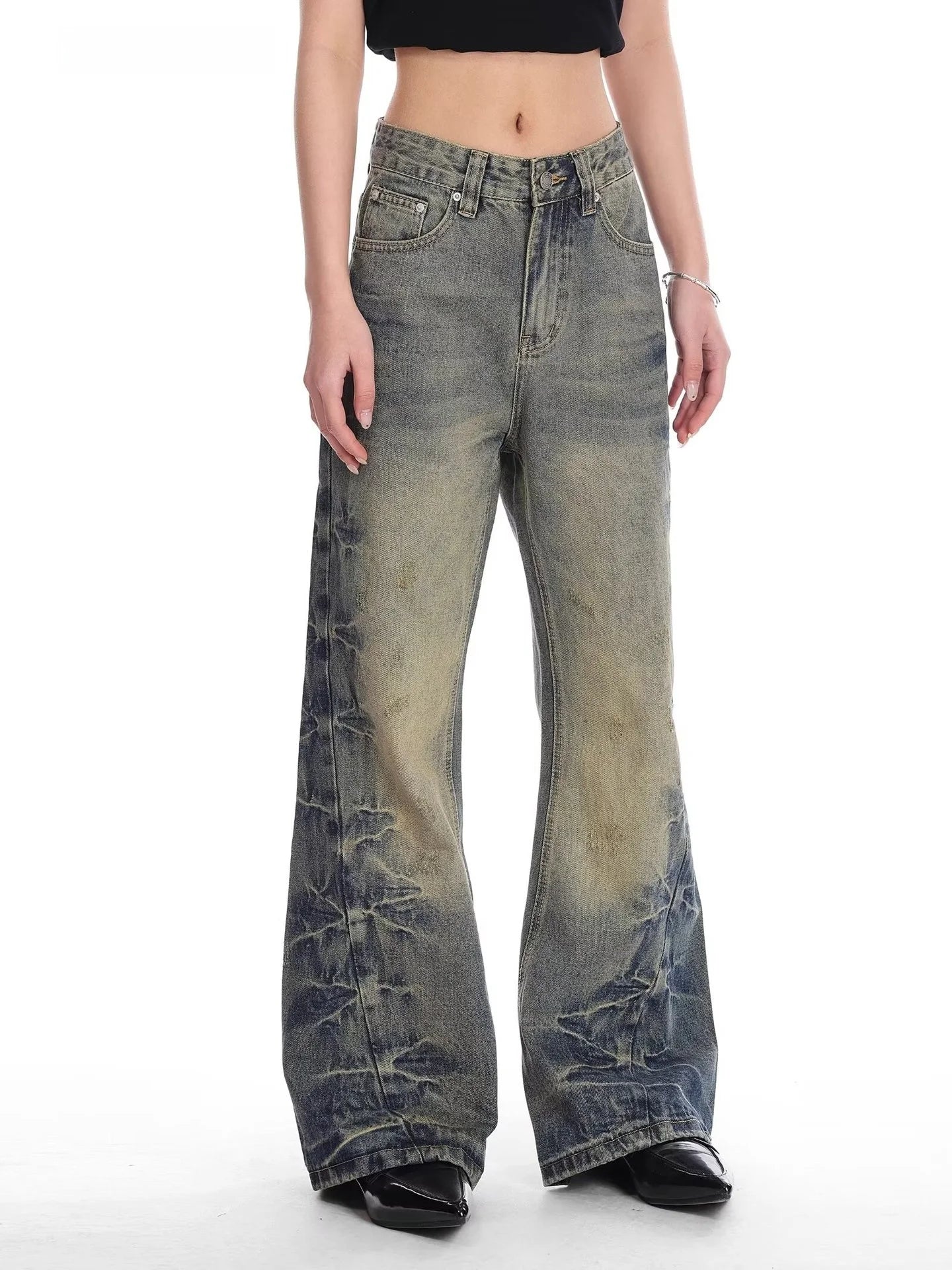 Retro American Painted Distressed Loose Straight Leg Jeans