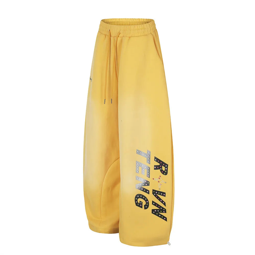 MWJLPWQ Men’s Graphic Wide-Leg Pants – Printed Letter Loose-Fit Curved Trousers | Hip-Hop Streetwear