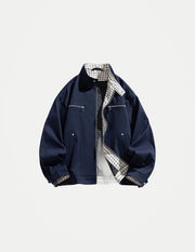 Men’s Stand Collar Jacket – Loose-Fit Solid Color Zip-Up Windbreaker, Casual Streetwear Outerwear