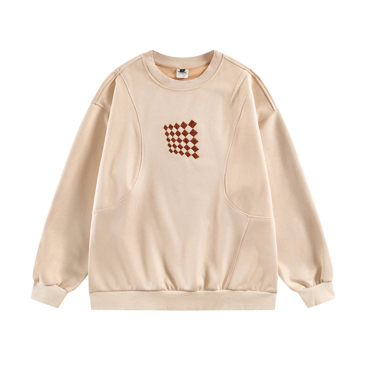 Men’s Retro Checkered Sweatshirt – Diamond Patchwork Curved Pullover | Streetwear Crewneck