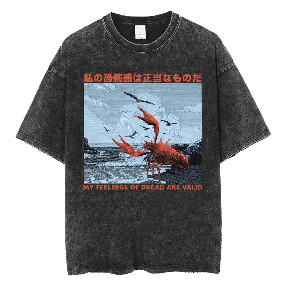 Unisex Japanese Fish Meme T-Shirt – Vintage Washed Oversized Tee | Harajuku Streetwear Graphic Top