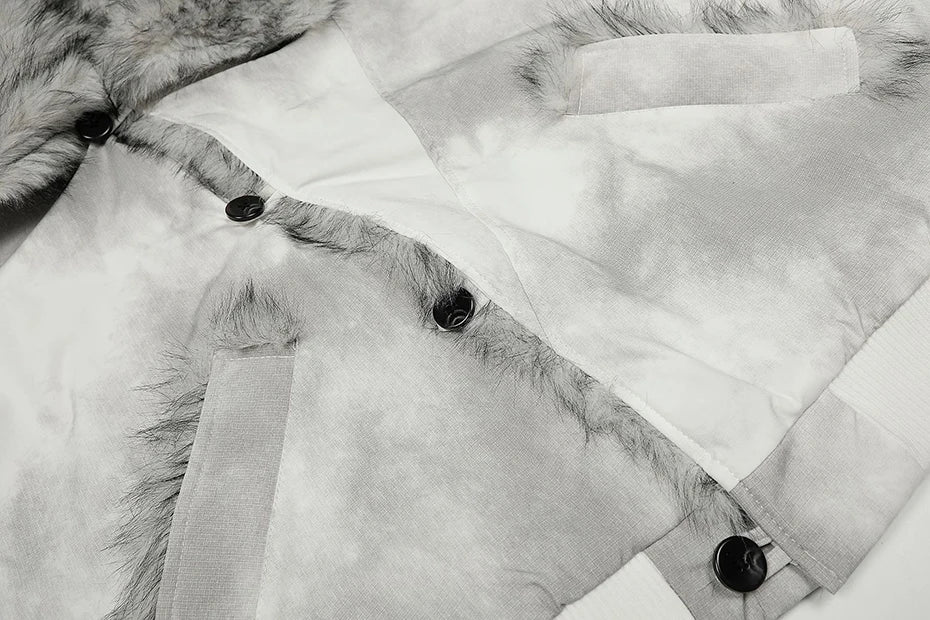 Men Winter Jackets Fur Collar Parkas Coat Vintage Oversized Fleece Warm Jackets
