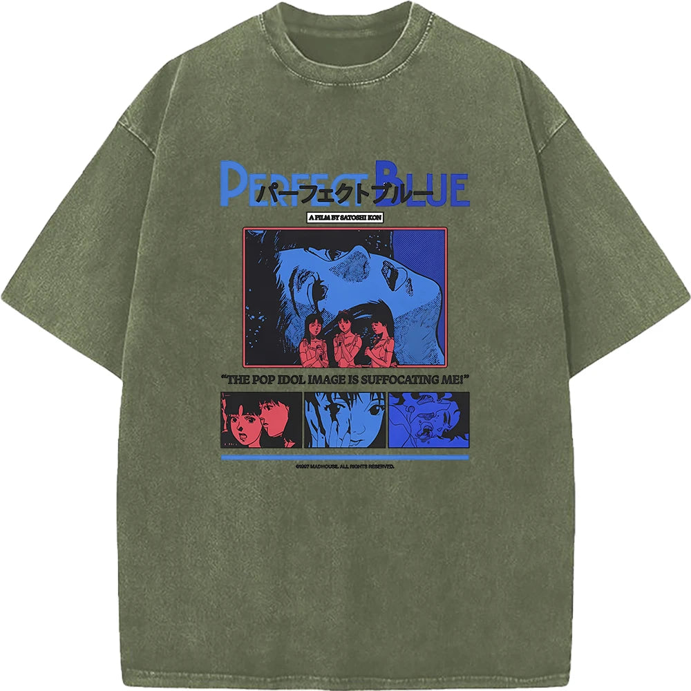 Unisex Vintage Manga Graphic T-Shirt – Oversized Washed Cotton Harajuku Streetwear Tee