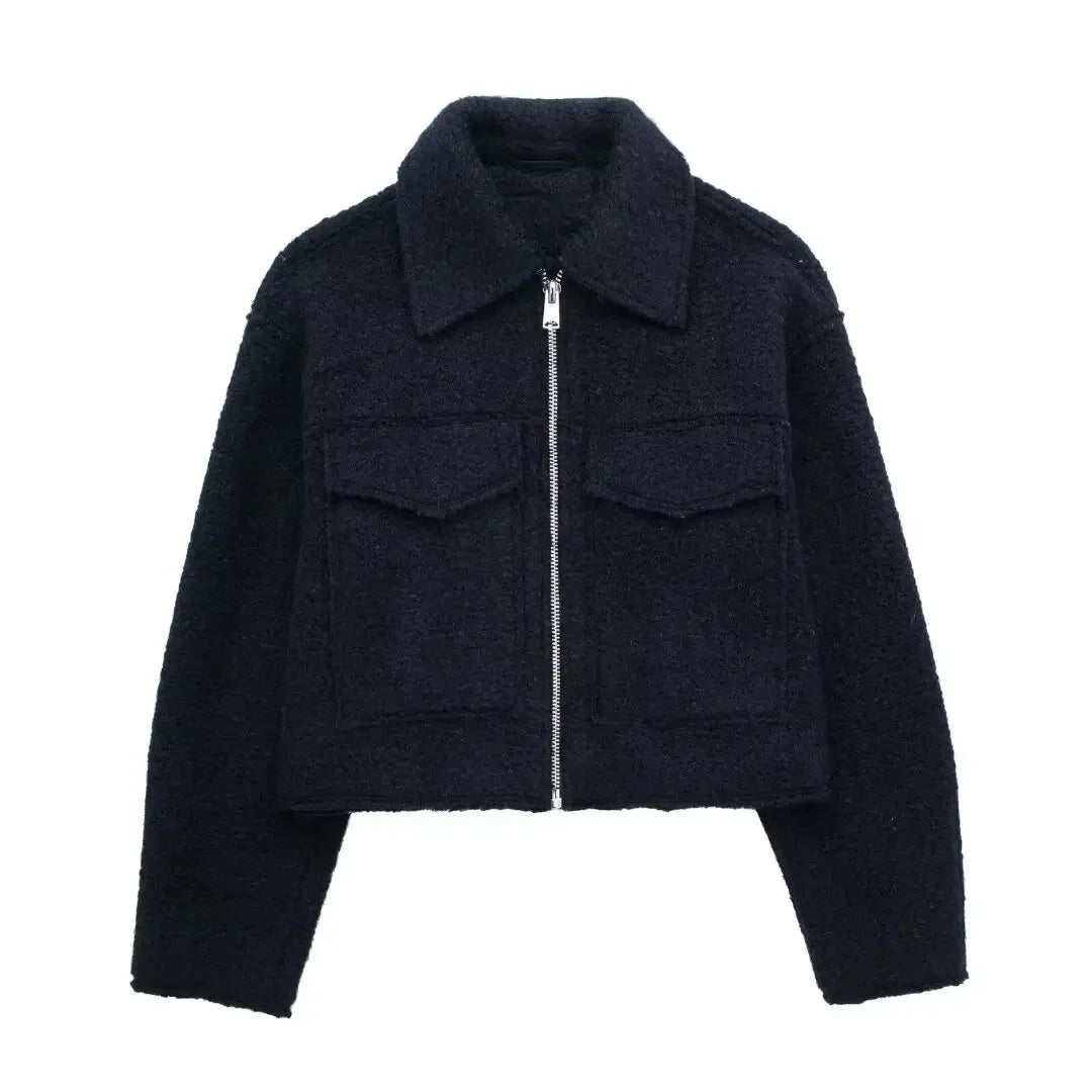 Women’s Winter Tweed Jacket – Warm Fleece-Lined Suede-Style Zip-Up Coat, Stylish Autumn & Winter Outerwear