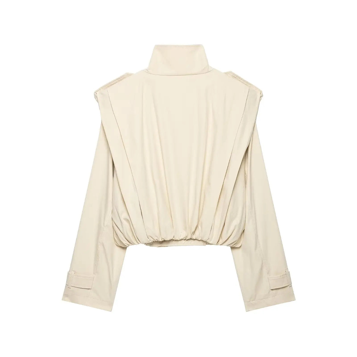 Women’s Vintage Cropped Trench Coat – Double-Breasted Stand Collar Streetwear Jacket