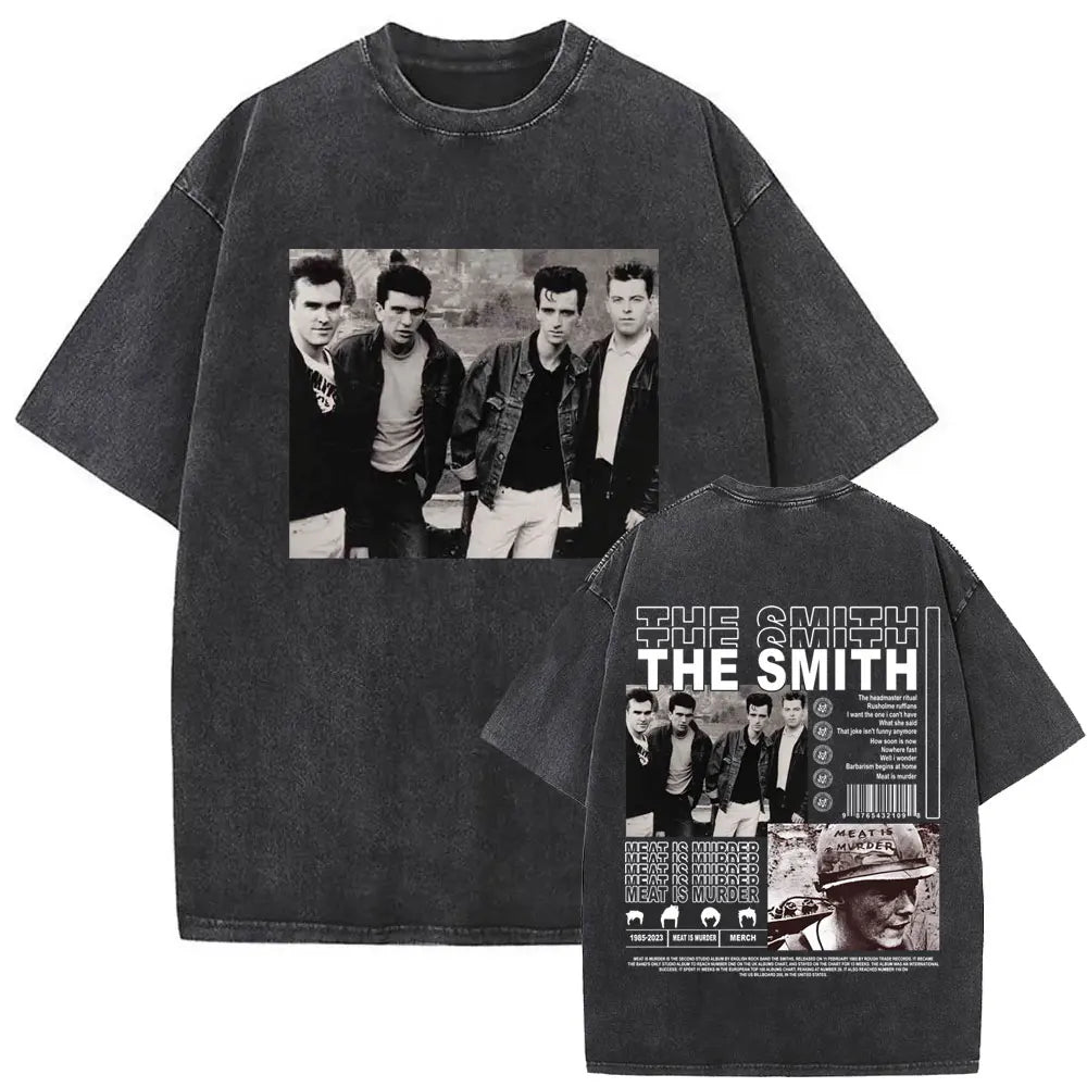 Unisex The Smiths Graphic T-Shirt – Funny Cat Retro Washed Tee | 1980s Indie Rock Vintage Streetwear
