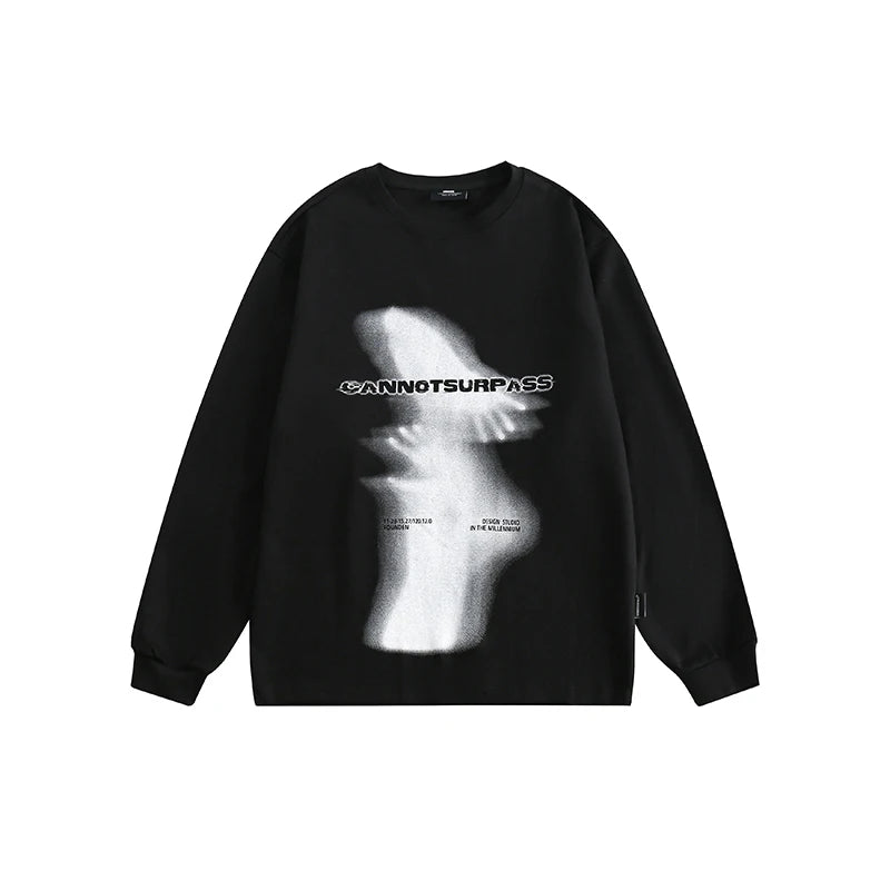 Men’s Abstract Print Sweatshirt – Japanese Streetwear Crew-Neck Pullover