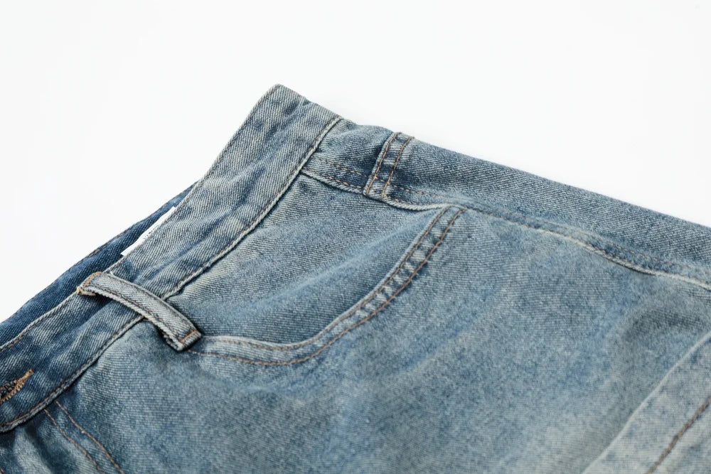 Men’s Retro Baggy Denim Shorts – Washed Distressed Knee-Length Carpenter Shorts | Loose Wide-Leg Casual Streetwear
