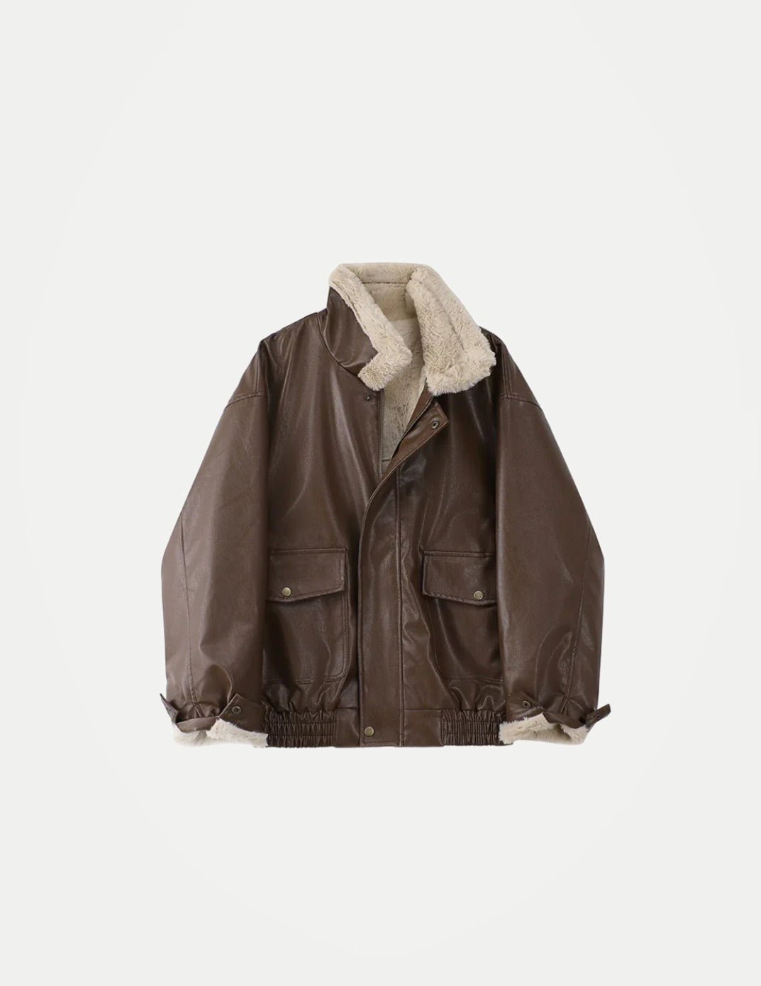 Women’s Faux Leather Fur-Lined Jacket – Warm Thick Vintage Motorcycle Coat, Long Sleeve Lapel Winter Outerwear