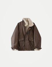 Women’s Faux Leather Fur-Lined Jacket – Warm Thick Vintage Motorcycle Coat, Long Sleeve Lapel Winter Outerwear