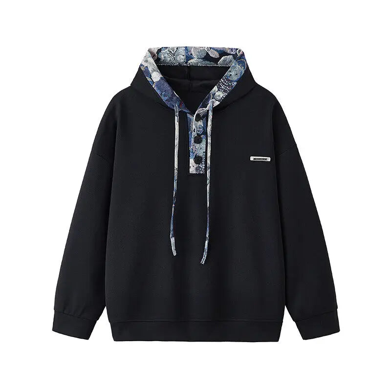 Men’s Oversized Hoodie Sweatshirt – Urban Streetwear Lapel Neck Casual Top for Spring & Autumn
