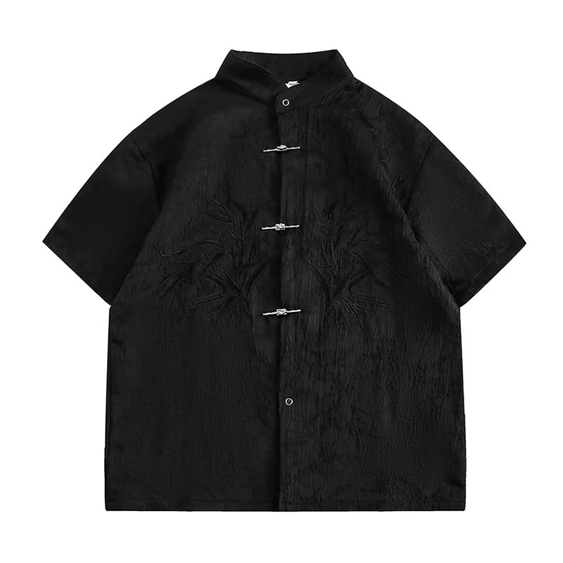 Men’s Chinese Embroidered Shirt – Stand Collar Tang-Inspired Short-Sleeve Top | Modern Traditional Summer Style