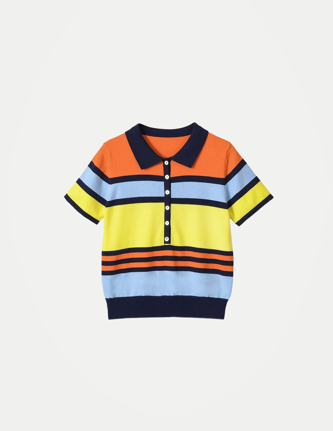 Women’s Striped Knitted Polo Shirt – Colorful Short Sleeve Summer Pullover Top