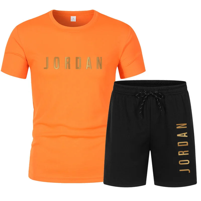 Summer Youth Men's Short sleeved T-shirt+Shorts Casual Sports Two Piece Set