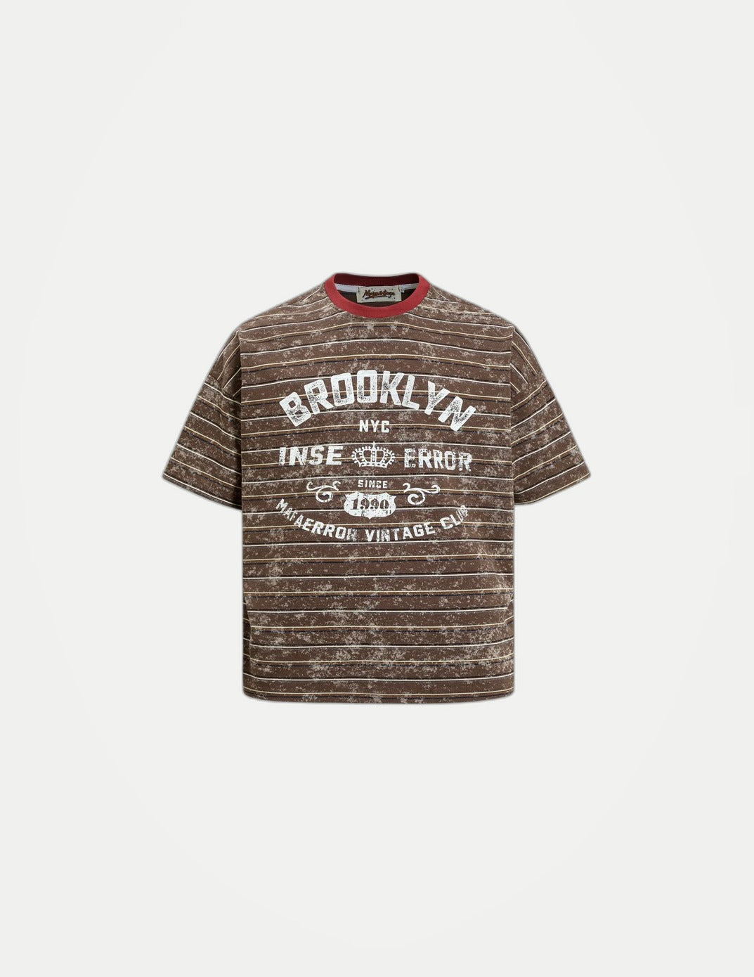 Men’s Retro Letter Print T-Shirt – Contrast Striped Cotton Crew Neck Tee