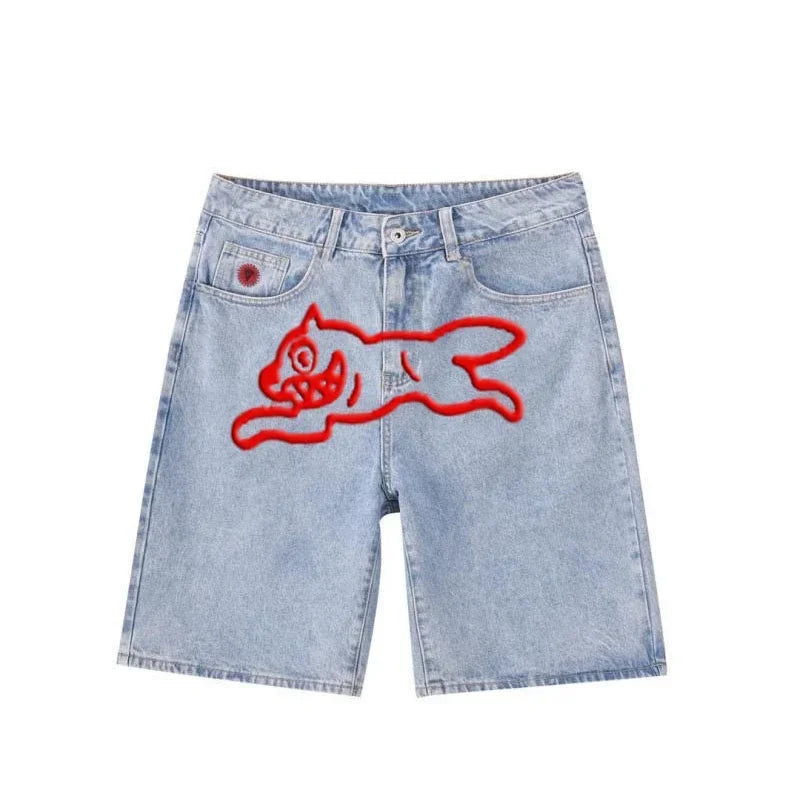 Y2K Hip-Hop Printed Denim Shorts – Harajuku Gothic Streetwear
