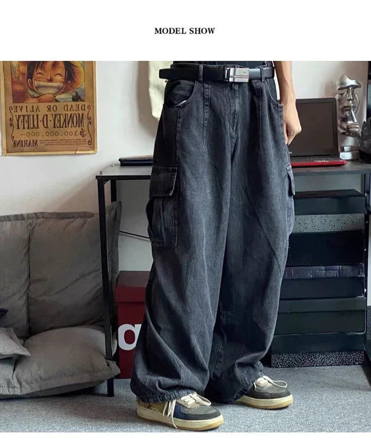 Men's Baggy Harajuku Jeans – Oversized Wide Leg Hip Hop Streetwear Denim