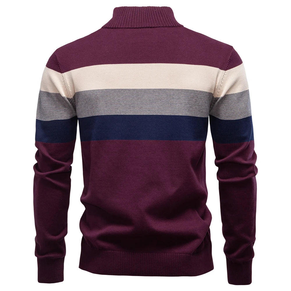 AIOPESON Men’s Patchwork Sweater – Mock Neck Zipper Pullover