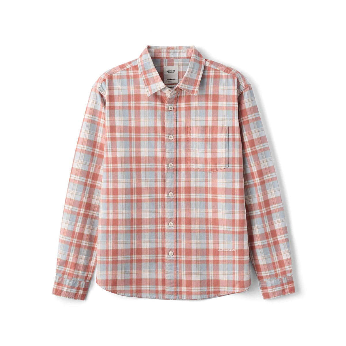 SIMWOOD Men’s Oversized Plaid Flannel Shirt – Loose Fit Long Sleeve Cotton Top