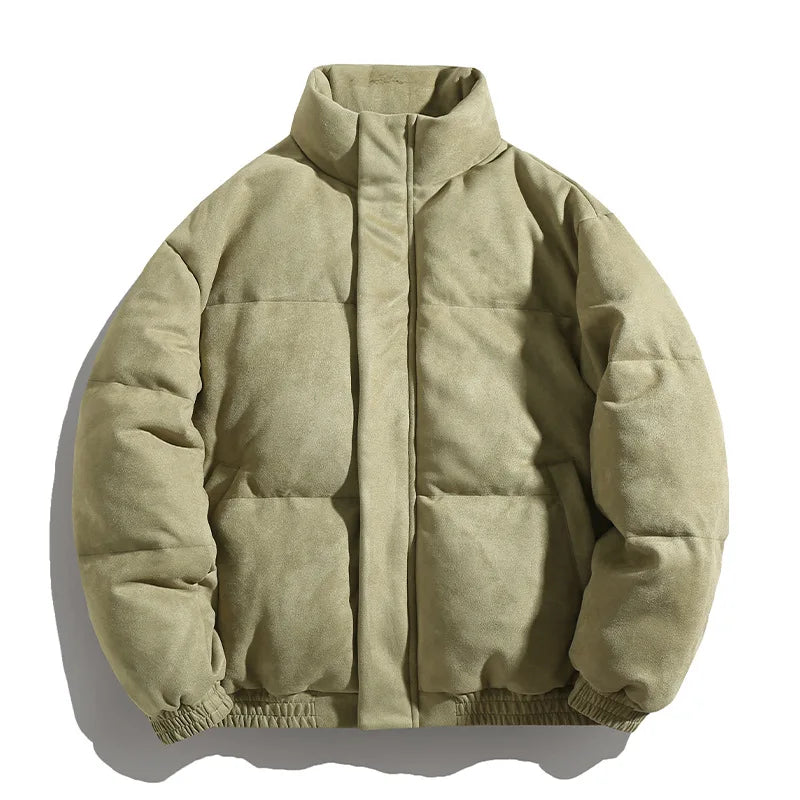 Men’s Retro Winter Cotton Coat – Thick Suede-Look Jacket, Solid Color Casual Parka