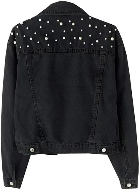 Women’s Beaded Denim Jacket – Loose Fit Embellished Winter Coat for Autumn & Winter