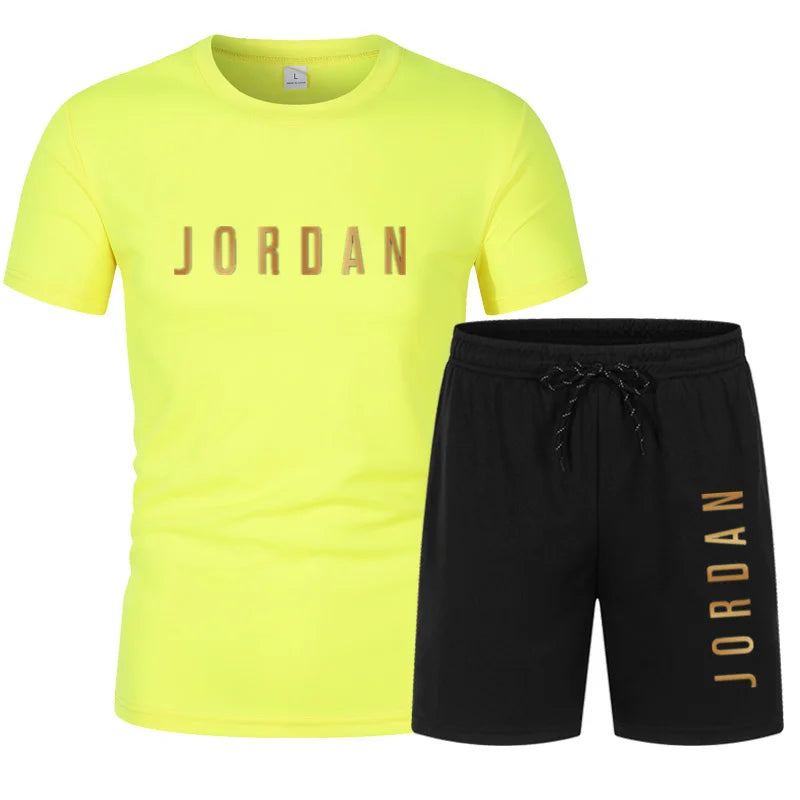 Summer Youth Men's Short sleeved T-shirt+Shorts Casual Sports Two Piece Set