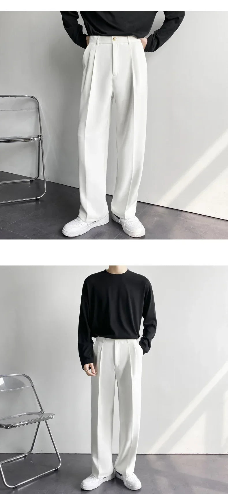 Men's Korean Drape Straight Casual Trousers – Loose Fit Smart-Casual Street Suit Pants