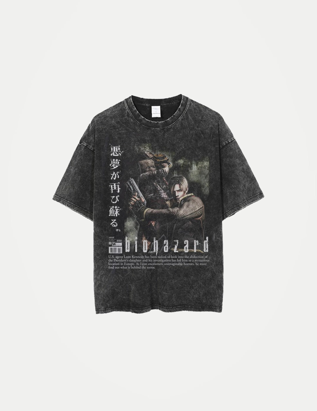 Unisex Leon Kennedy Graphic T-Shirt – Oversized Vintage Washed Cotton Tee | Retro Biohazard-Inspired Streetwear