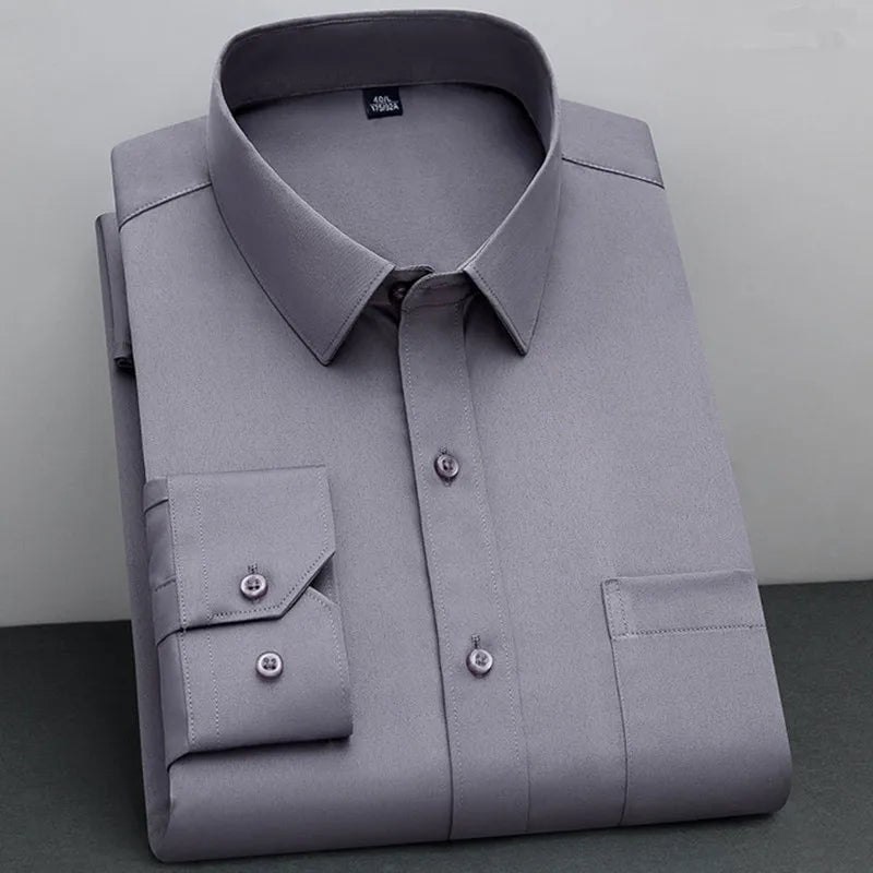 Men's Non-Iron Anti-Wrinkle Long Sleeve Shirt – Classic Solid Colour Business Casual Easy-Care Shirt