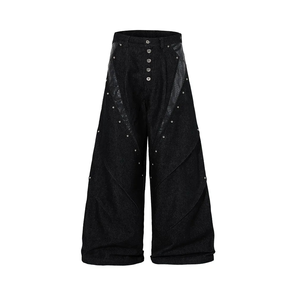 American High-Street Rivet Jeans – Single-Breasted Workwear Trousers | Casual Streetwear