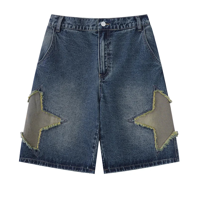 Women’s High-Waist Star Patch Denim Shorts – Loose Wide-Leg Boyfriend Jorts | Summer Casual