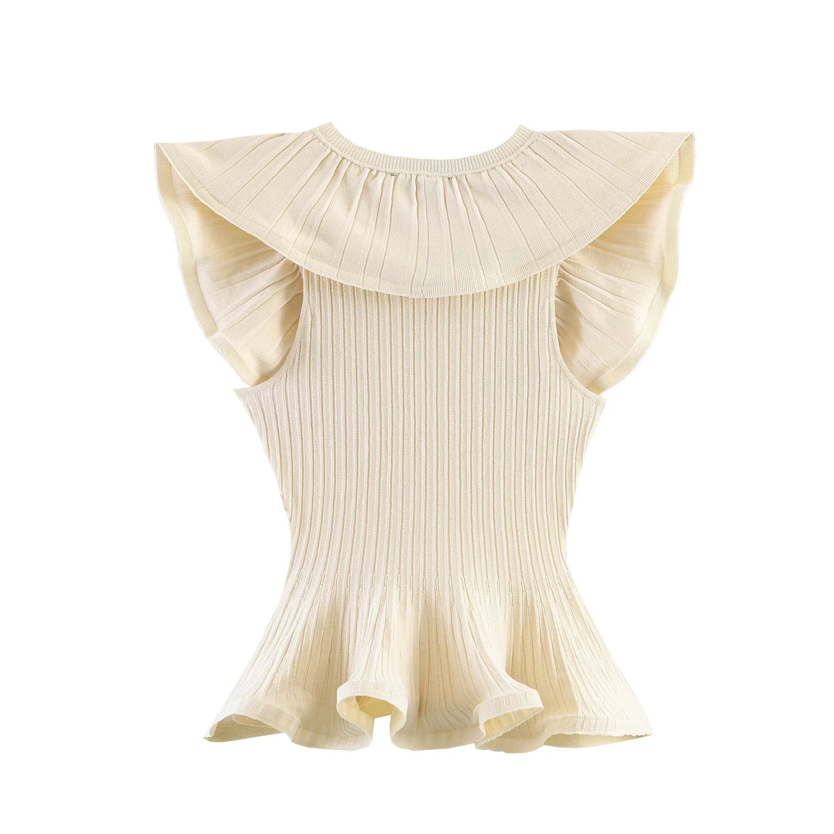 Women’s Sleeveless Knit Top – Ruffle Detail Slim Fit Waist-Cinching Partywear