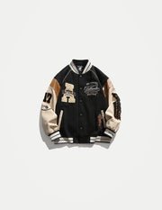 Men’s Embroidered Baseball Jacket – Casual Spliced Windbreaker Coat, Stylish Autumn Outdoor Streetwear Jacket