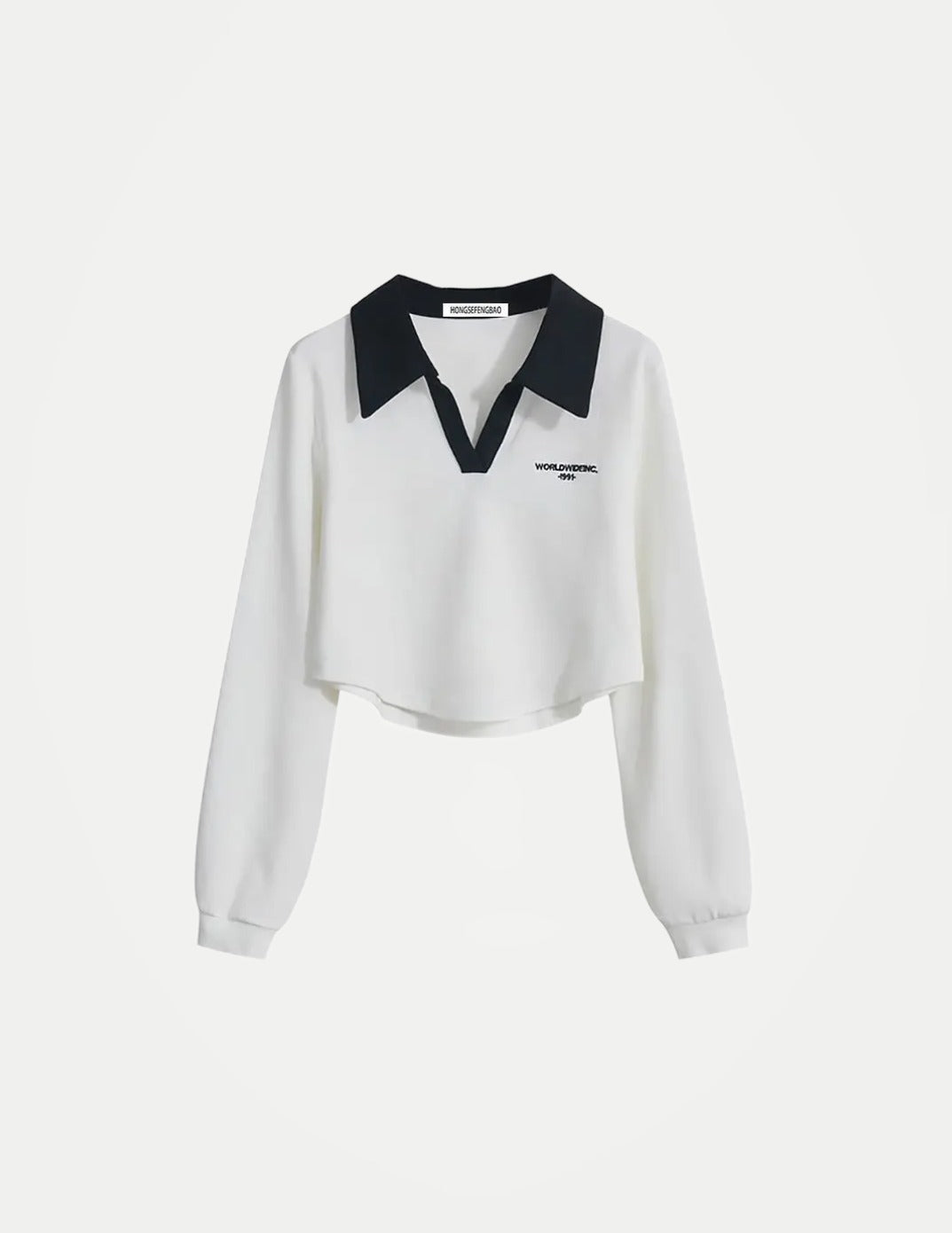 Women’s Vintage Letter Print Sweatshirt – Asymmetrical Loose Fit Polo Collar Top