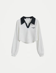 Women’s Vintage Letter Print Sweatshirt – Asymmetrical Loose Fit Polo Collar Top