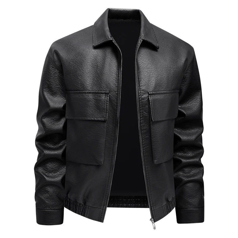 Men’s Slim-Fit Leather Jacket – Korean Lapel Windbreaker Coat | Stylish Spring & Autumn Casual Outerwear
