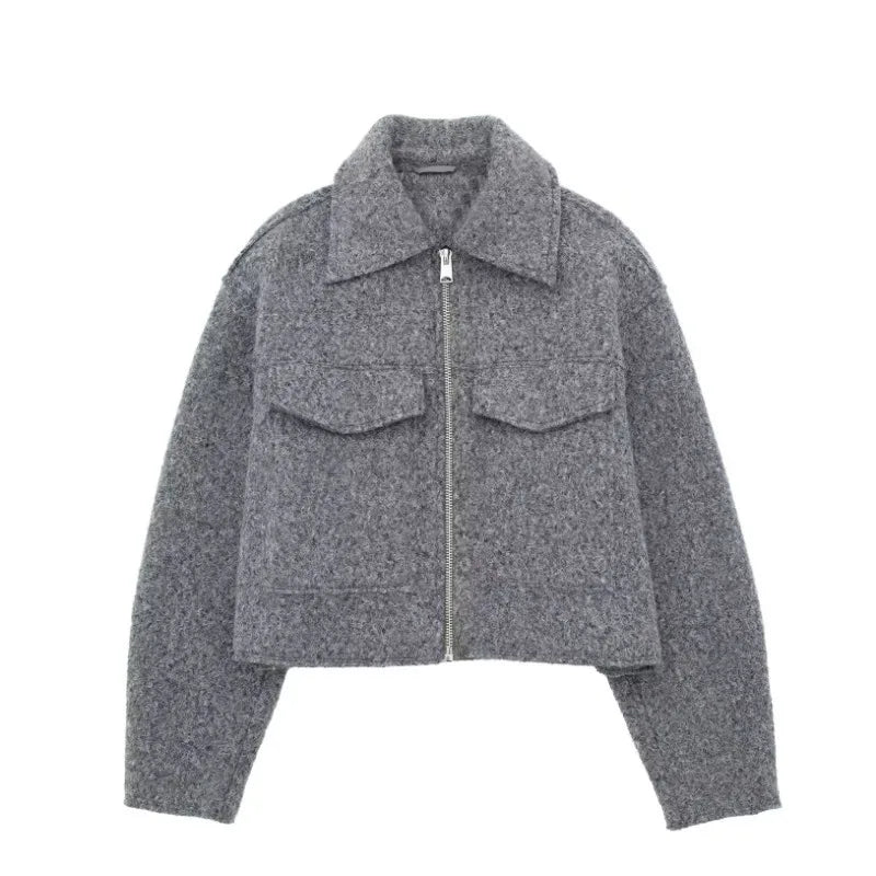 Women’s Winter Tweed Jacket – Warm Fleece-Lined Suede-Style Zip-Up Coat, Stylish Autumn & Winter Outerwear