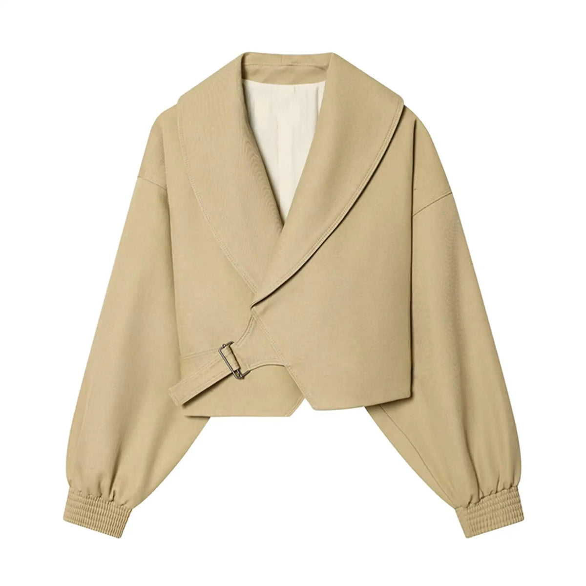 Women’s Lapel Bomber Jacket – Spring/Autumn Solid Coat