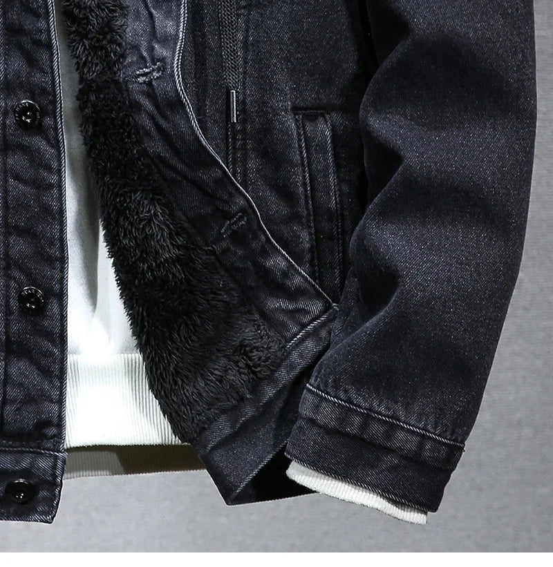 Men's Winter Hooded Denim Jacket – Fleece Thick Thermal Warm Coat