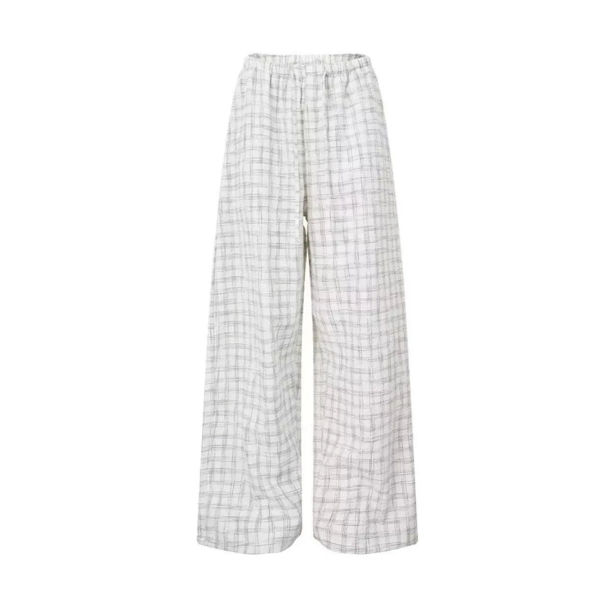 Casual Plaid Wide-Leg Pants – Loose Fit Elastic Waist Spliced Trousers | Youth Summer Streetwear