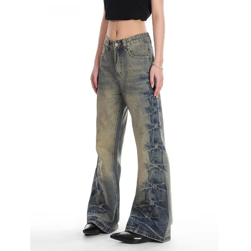 Retro American Painted Distressed Loose Straight Leg Jeans