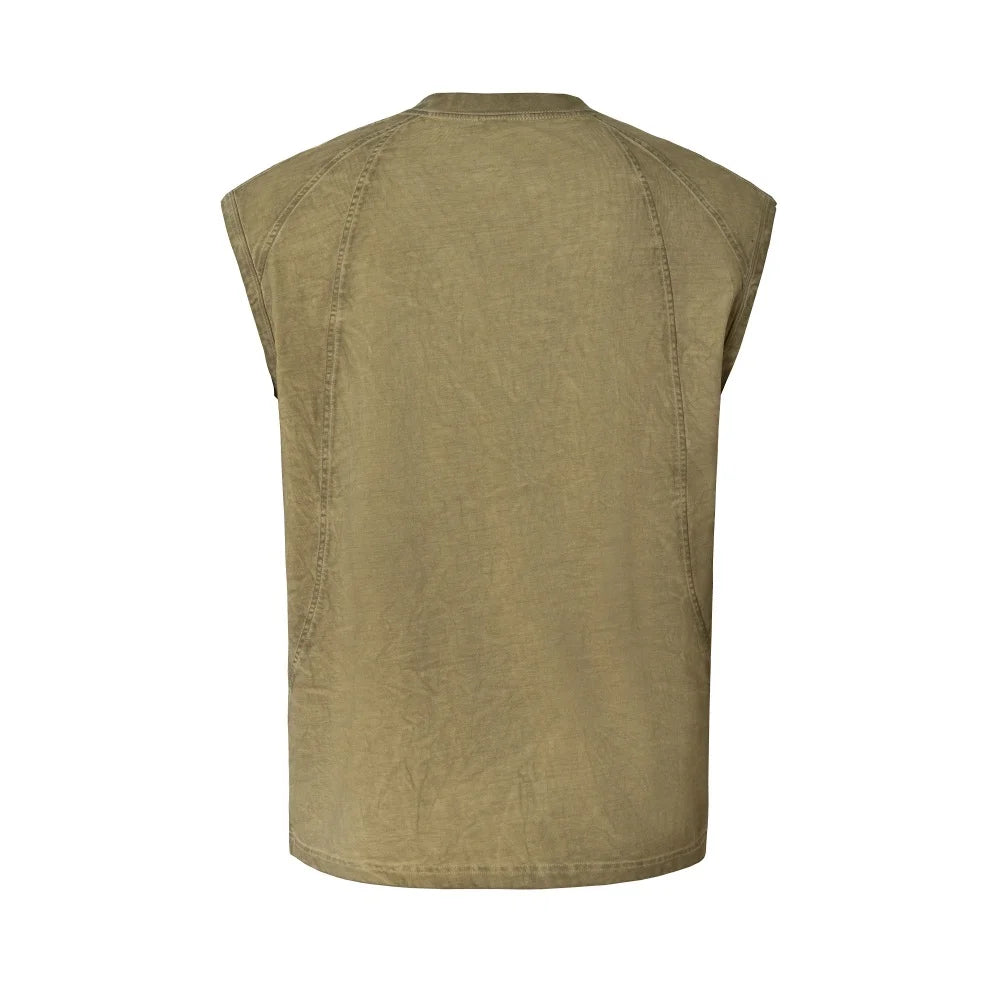 Men’s Washed Embroidered Tank Top – Distressed Sleeveless Crew Neck | Relaxed Summer Casual Streetwear