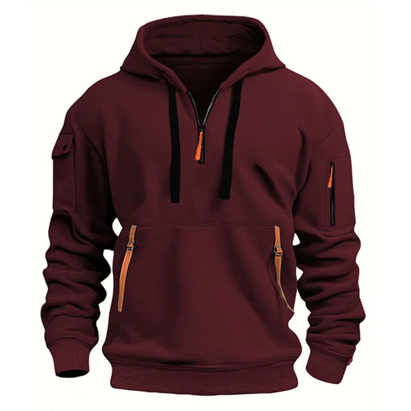 Men’s Multi-Pocket Zip Hoodie – Loose Casual Sports Sweatshirt