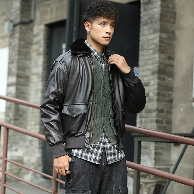 Men’s PU Leather Bomber Jacket – Vintage Aviator Flight Coat | Winter Padded Motorcycle & Military-Inspired Outerwear