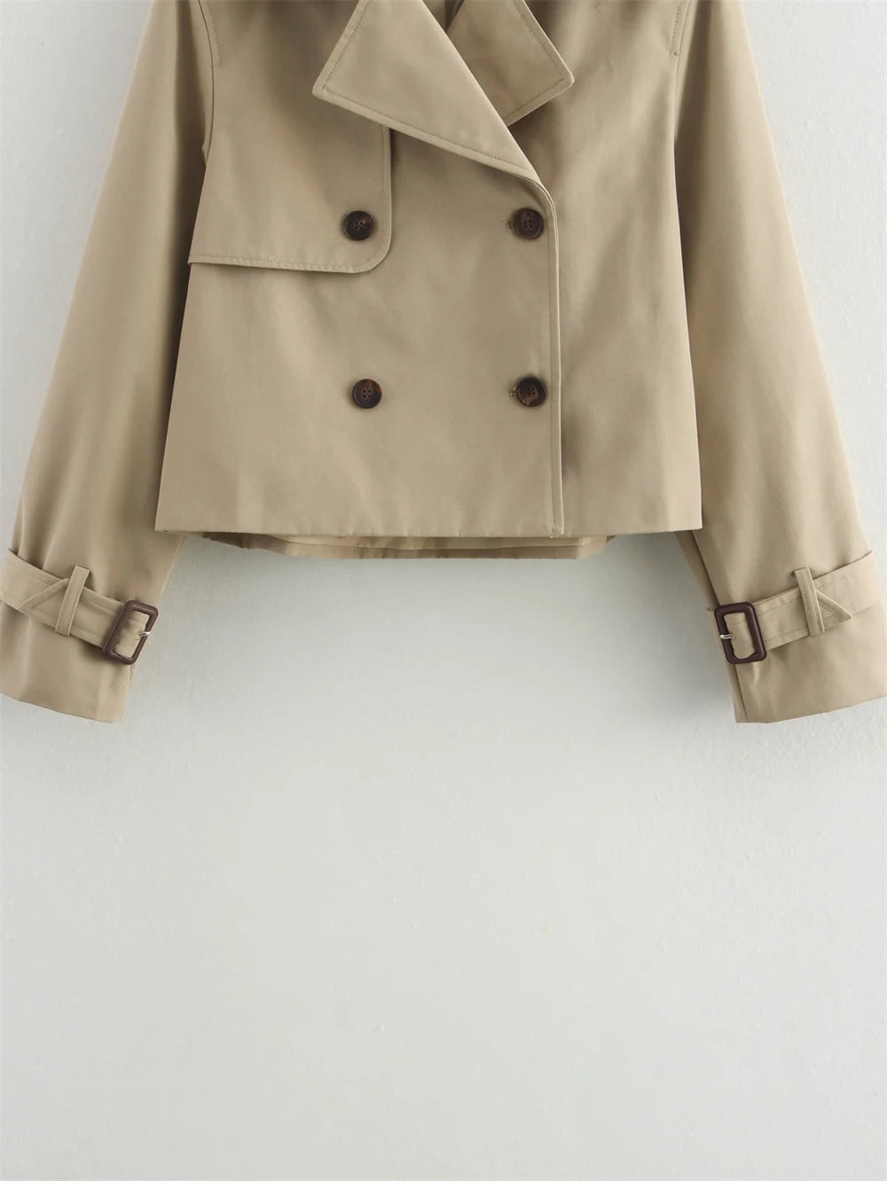 Women’s Vintage Cropped Trench Jacket – Double-Breasted Long Sleeve Streetwear Coat, Chic Spring & Autumn Outerwears