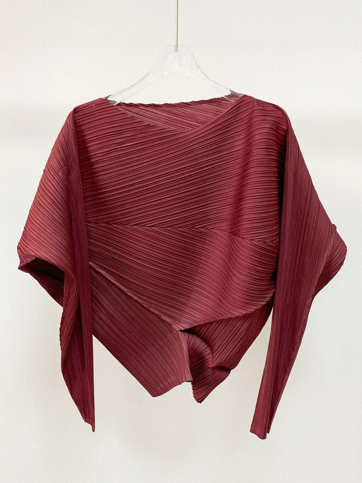 Women’s Miyake Pleated T-Shirt – Solid Color Slim-Fit Spring Top